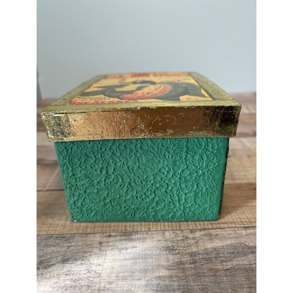 Vintage Green & Gold Decorative Box With French Eau De Noix Serres Advertising A - Picture 3 of 4